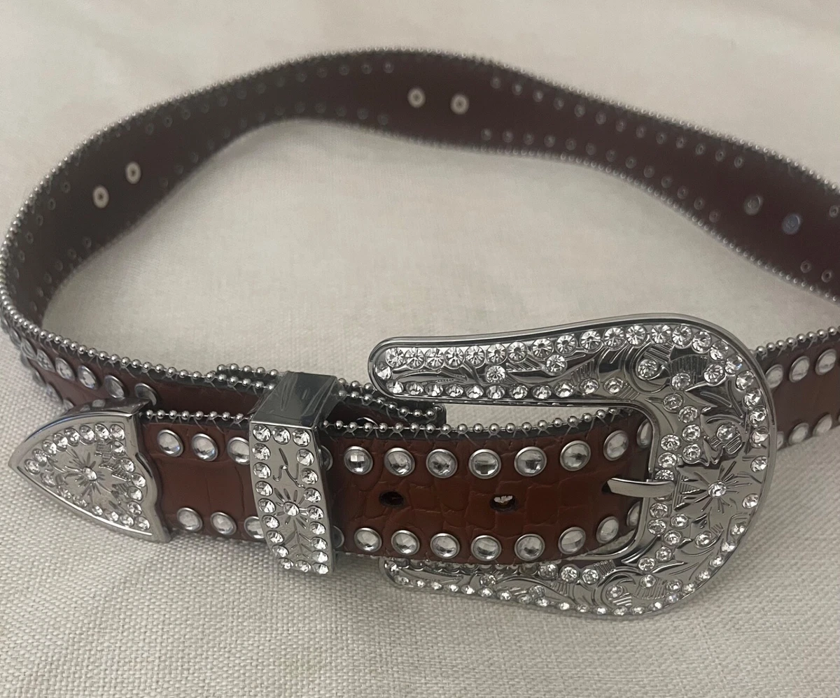 Blazin Roxx leather rhinestone conchos floral buckle belt Size M brown western Blazin Roxx Women main image 3