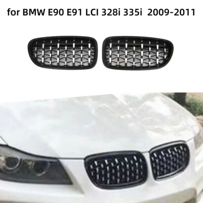 Gloss Black Diamond Front Kidney Grill for BMW E90 E91 LCI 328i 335i  2009-2011