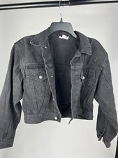 LA Gear Black Denim Cropped Women's Jacket Size M VTG Shoulder Pads