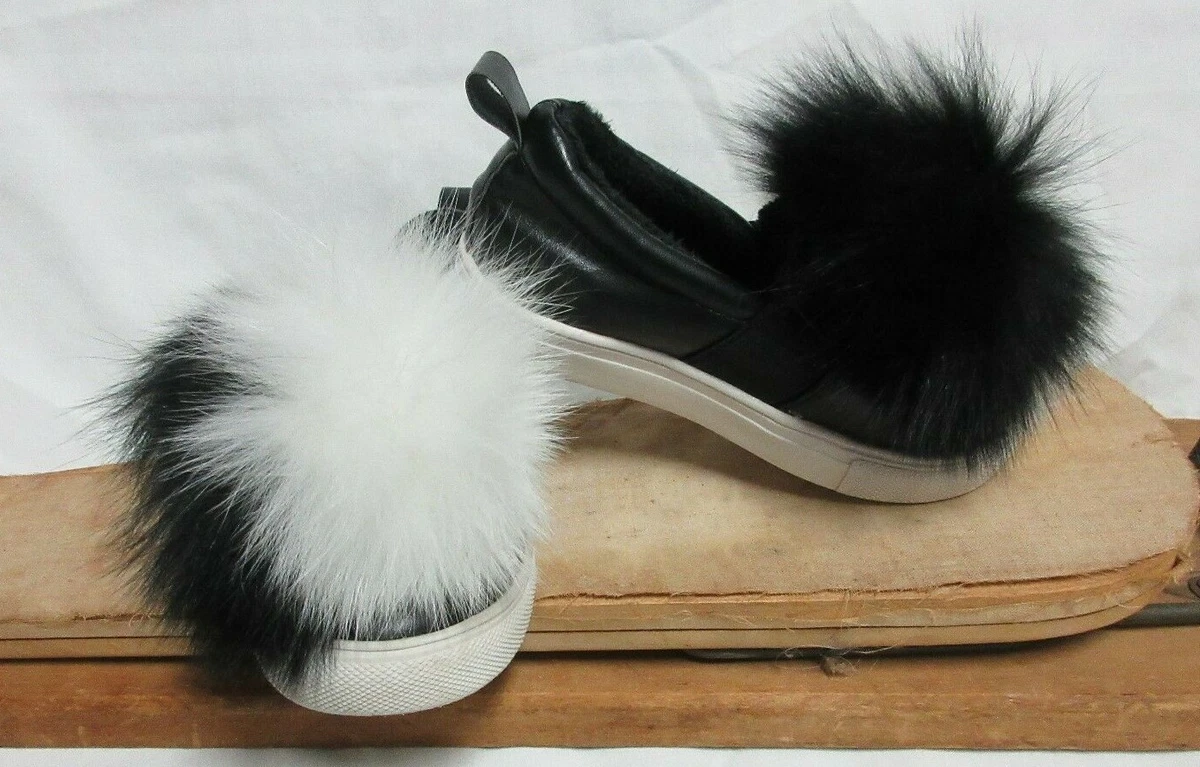 Bimbo Bimba shoes Girls Slipons Black Leather White Black Furry