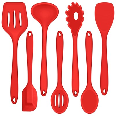 7Pcs Red Silicone Kitchen Utensils Set Heat Resistant Nonstick Tools