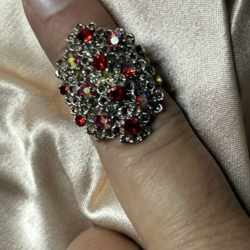 Vintage Ruby Rhinestone Adjustable Ring Party Coc… - image 4