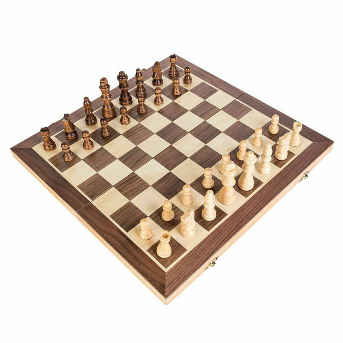 Large Chess Wooden Set Folding Chessboard Magnetic Pieces Wood Board UK New