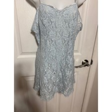 vtg Cinema Etoile Womens Icy Blue Metallic Floral Lace Chemise Nightgown