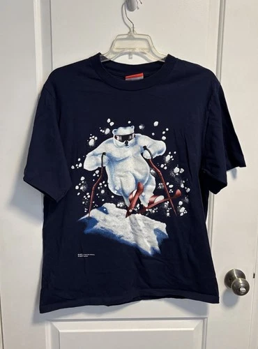 Vintage Coca Cola 1995 Polar Bear Double Sided Graphic Tee XL USA Skiing