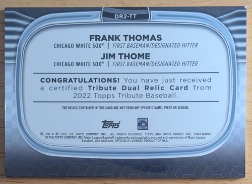 Frank Thomas Jim Thome 2022 Topps Tribute Dual Relic (1 Jersey, 1 Bat) 138/199 - Bild 2 von 2