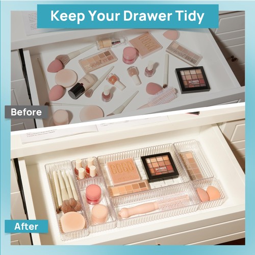 7 PCS Clear Drawer Organizers Bins, 4-Size Stackable Makeup and Vanity Drawer... - Imagen 6 de 8