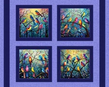 Birds Fabric Quilt Panel: Floral Pillow Blocks, 100% Cotton (36" x 45")