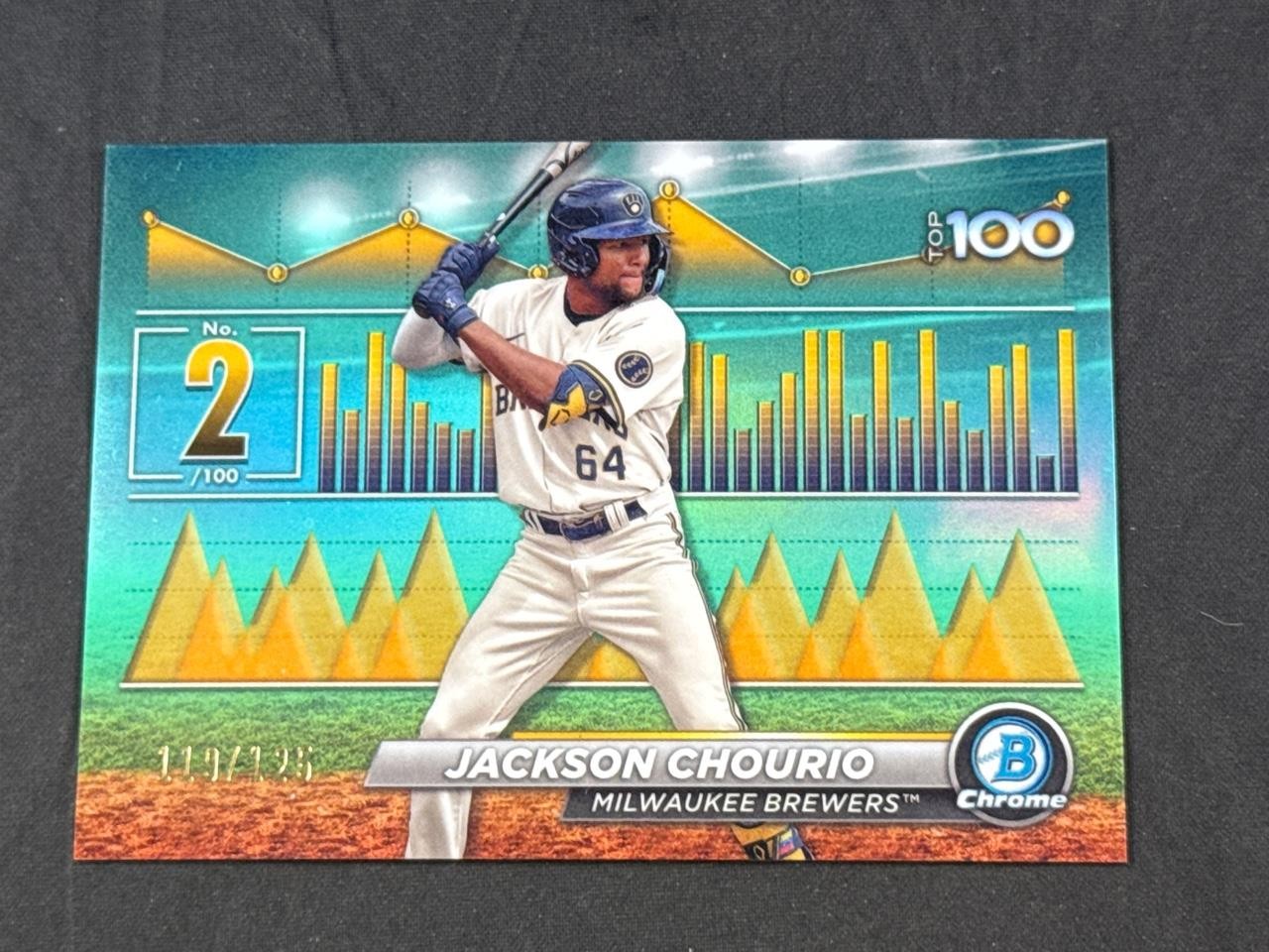 2024 BOWMAN CHROME JACKSON CHOURIO BTP-2 SCOUTS TOP 100 AQUA REFRACTOR 119/125