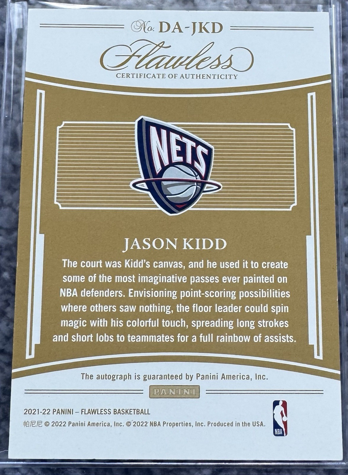 2021-22 Panini Flawless Jason Kidd #DA-JKD Gold distinguished Auto Nets #/10 view 2