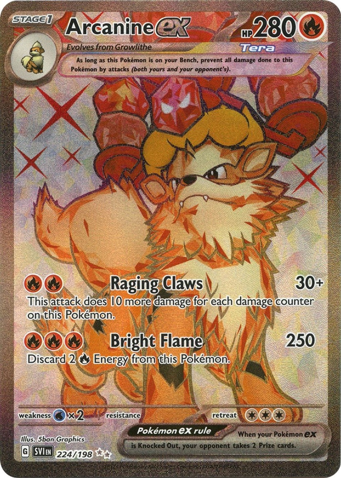 Arcanine Ex - 224/198 - Pokemon Scarlet Violet Base Full Art Card NM