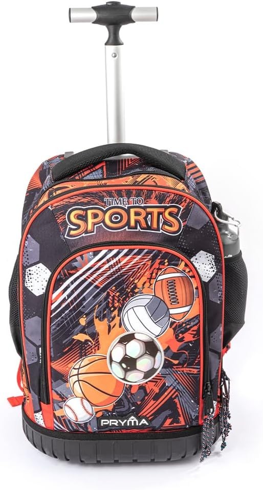 Pryma Sports - Zaino Trolley con Ruote Scuola Elementare, Media Bambino Ragazzo