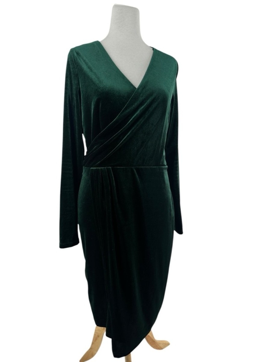 Le Chateau velvet ruched dress Emerald Green Dress faux wrap whimsy sz M |  eBay