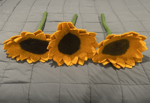 Trader Joe's Giant Felted Sunflowers Lot of 3 Wool 21" Bendable Stems HTF