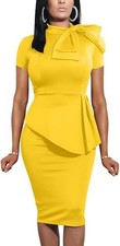 Women's Short Sleeve Peplum Bodycon Dress - Pencil Skirt Club Party Style
