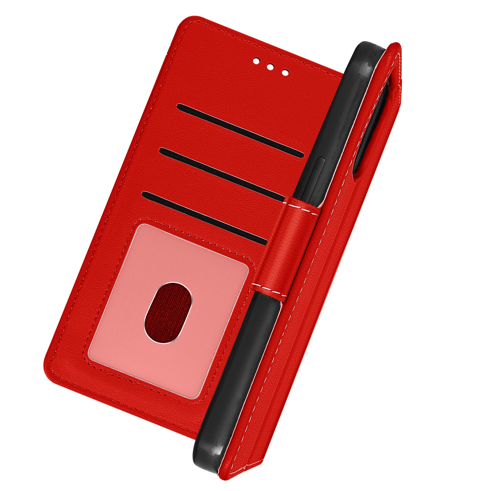 Coque Apple iPhone 13 Mini étui protection rabat portefeuille cuir rouge