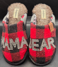 Dearfoams Women's Mama Bear Red/Black Plaid Clog Slippers - Size Small US 5-6 