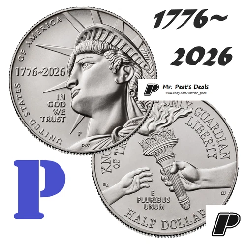 (1 Coin) 1776-2026 P SemiQ Half Dollar 50 Cent HQ BU from Rolls/Mint Bag PRESALE