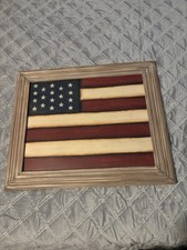 Framed Vintage American Flag Wood Plaque, Patriotic Distressed Wall Decor