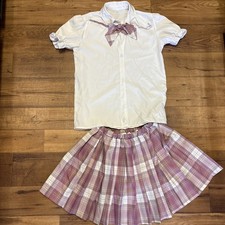 School Girl Pink Plaid Skirt Student Uniform Set Kids Girls Size XL