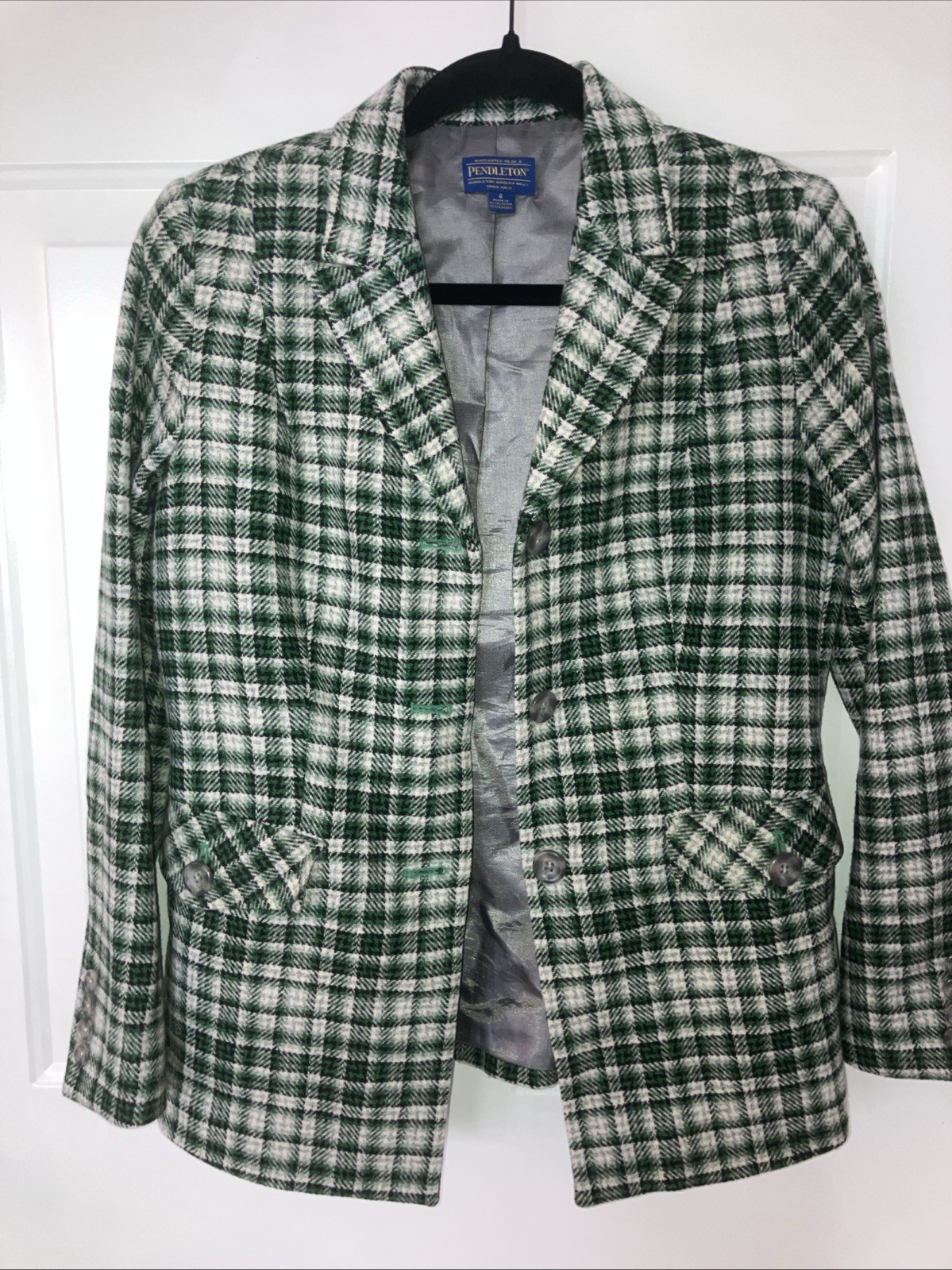 Pendleton Plaid Tweed Wool Structured Blazer Gree… - image 4