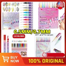 Water - Based Nail Art Markers 12 Colors Quick - Dry DIY Drawing Set