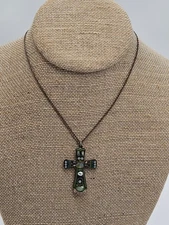 Artisan Ayala Bar Israel Cross Necklace BOHO Crystals Beads 2" Adjustable Chain