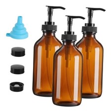 8oz Amber Glass Dispenser Bottles 3-Pack,Refillable Soap Dispenser with Drip