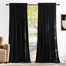NICETOWN Black Velvet Blackout Curtains 96 inch Long for Living Room and Bedroom