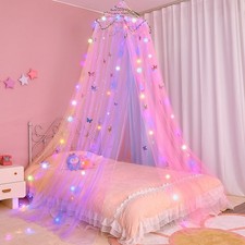 MHJY Bed Canopy for Girls Room Curtains with LED 275x 275 cm, Colorful 