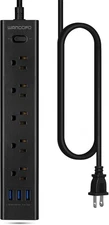 2 Prong Power Strip, 5 FT Extension Cord Surge Protector, 5 Outlets and Black 