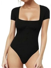 Somer Body Suit Tummy Control Short Sleeve Tops Black For Women Clothing 2XL