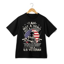 Proud US Veteran T-Shirt Soft Cotton Hero Legend Patriotic American Flag Tee