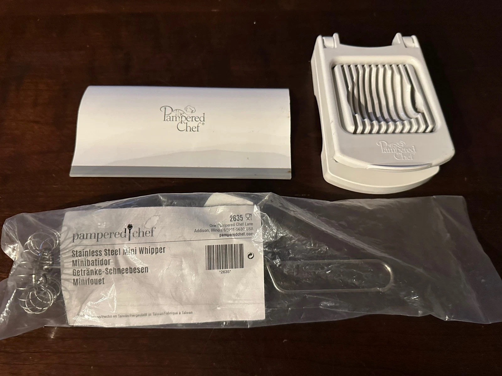 Pampered Chef Egg Slicer & Handy Scraper Squeege (used) Mini Whipper Whisk NEW