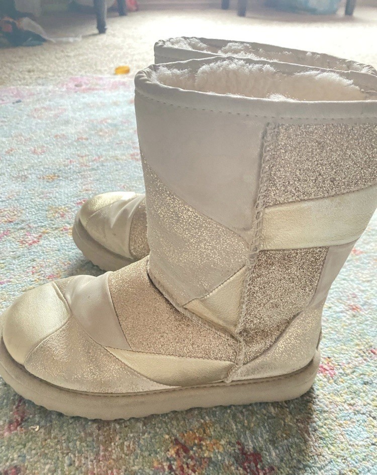 UGG Classic Patchwork Glitter Gold Boots – Size 6… - image 3