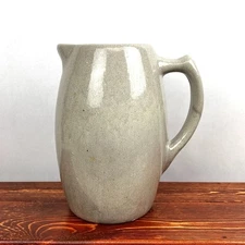 Vintage Beige Crock Stoneware Pitcher Jug Pottery Vase Unmarked 8.25" Tall