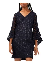 MSK Womens Navy Lined Bell Sleeve V Neck Short Party Sheath Dress Petites 10P