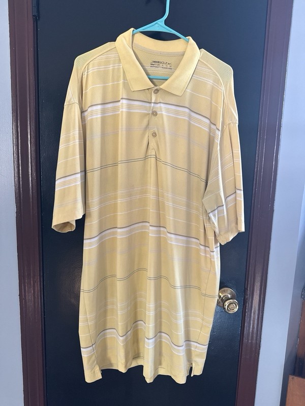 Nike Golf Men’s Yellow Striped Polo Nike Fit Dry Tall Plus Size XL