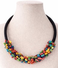 Damen Statement Kette Collier kurz – Boho Modeschmuck Halskette schwarz bunt