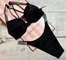 Victoria's Secret Shine Strap Swim Brazilian Bombshell 2-cups Push-up Set Black