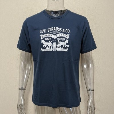 LEVIS STRAUSS & Co. T - Shirt Navy Blue Cotton SS Mens XL Clothing Horses Logo
