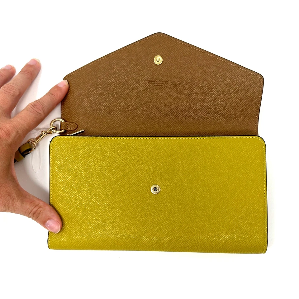 Coach Travel Envelope Wallet Wristlet in Chartreuse Yellow Leather C0707 - Image 3 of 4