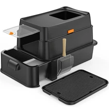 ** NEW Cat Litter Box - XXL | Stainless Steel | Enclosed Drawer Design | Black |