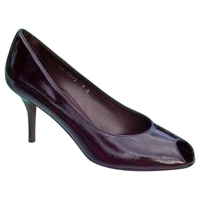Donald Pliner Walnut Brown Patent Leather Shoe New Peep Toe Flex Sole $250 NIB