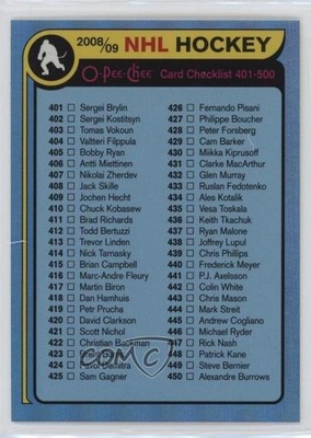 2008-09 O-Pee-Chee Rainbow Retro 57/100 Checklist Cards 401-500 #500 z7j