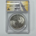 1922 Peace Silver Dollar VAM-2F Hair Pin ANACS MS63 $1