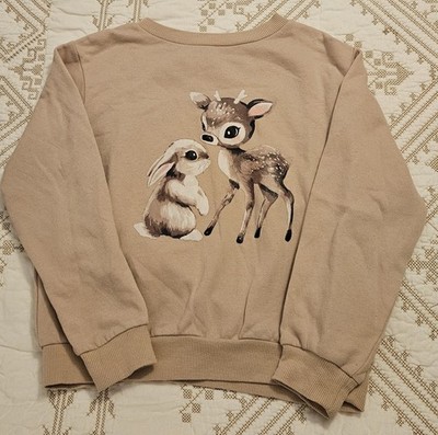 Girls H&M Beige Deer/Rabbit Sweatshirt Size 6x-7