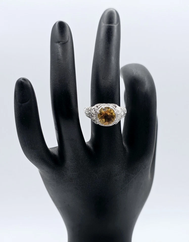 Sterling Silver Filigree Citrine Ring Antique Vintage Art Deco Style - Image 2 of 4