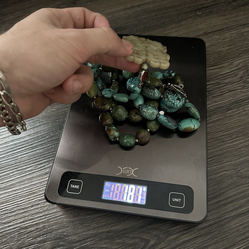 Rarest Rope Chunky Turquoise & Carved Jade Dragon Rope Necklace Sterling Artisan ...