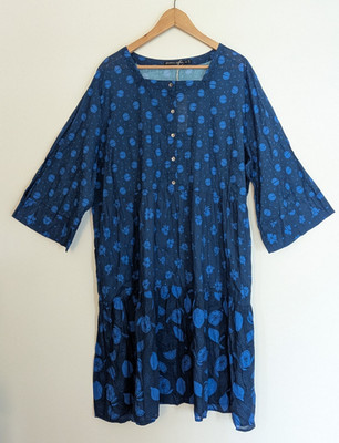 Gudrun Sjoden Dress Sz XXL Blue Fruits Kleid Swedish Lagenlook Organic NWT